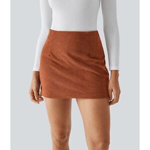 Halara NWT AuraCord Cloud High-waisted 2-in-1 Corduroy Orange A-line skirt‎ XL